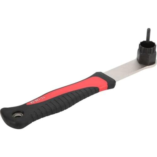 Bicycle Cassette Freewheel Wrench Repair Removal Mount Tool Non-slip rubber Grip Road Bike Flywheel Spanner with Central Shaft