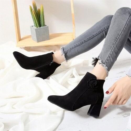 6CM Thick Heel Suede Woman Boots Pointed Toe Ankle Boots Woman Occident Style Sexy Short Tube Boot Square Heel Shoes Boots Women