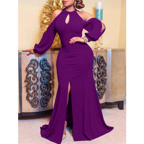 Women Long Dress High Waist Halter Cold Shoulder Sexy Party Celebrate Evening Occasion Event Gown African Fashion Robe Plus Size