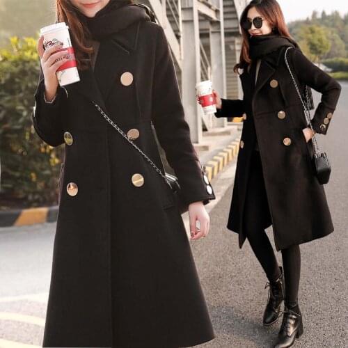 High Quality Women Clothes 2020 Autumn Wool Coat New Korean Lapel Double Breasted Slim Black Long Blazer femme casaco f1472