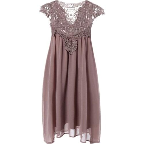 Summer Vestidos Sexy Sleeveless Women Chiffon Lace Dress Casual Loose V Neck Hollow Beach Mini Dress 9 Colors Plus Size