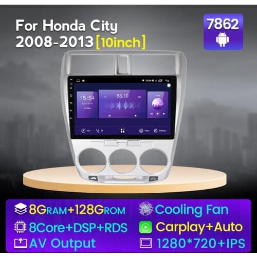 6GB 128GB QLED Android 10.0 Car navigation GPS NAVI DVD player For Honda City 2008 - 2013 with DSP BT5.0 4G WIFI carplay no dvd