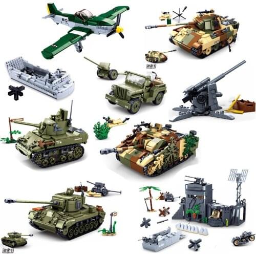 2021 World War 2 WW2 Army Military Soldier City Police SWAT Armored Vehicle Tank Model Building Blocks Bricks Kids Toys Gift