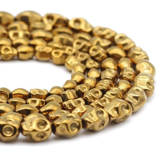 4x6/6x8/8x10MM Hematite Natural Stone Charm Gold Skull Head Shape Spacer Loose Beads For Jewelry Making Handmade DIY Bracelets