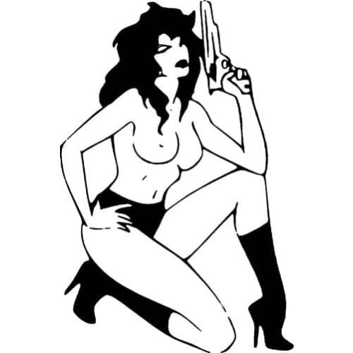 9.9*16.4CM Sexy Naked Girl With Gunfire Car Sticker Cartoon Vinyl Decal Fantastic Fashion Style Black/Silver C20-0720