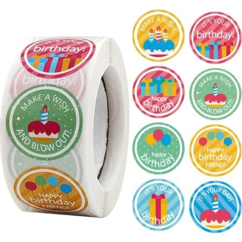 B2EF 500 Pieces/roll Happy Birthday Self-adhesive Stickers for Party Favors Rewards