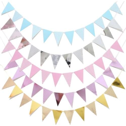 10pcs Shining Gold Silver Pennants Bunting Banner Wedding/Valentines day/birthday party Flags Hang Garland Decoration Supplies