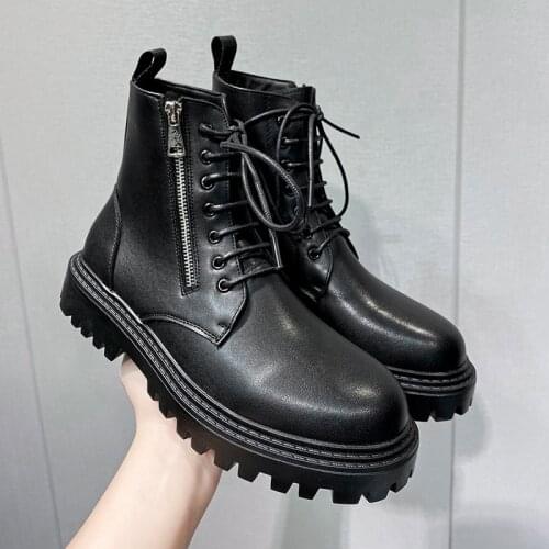 Genuine Leather Mens Ankle Boots Classic Motorcycle Boots Winter Fur Plush Warm Male Shoes Unisex Vintage Flat Botas689