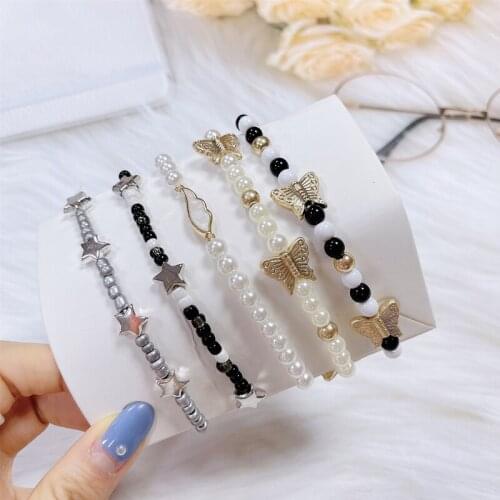 Korean Lovely Butterfly Bracelet Students Fashion Simple Star Hand Jewelry Pearl Elastic Rope Bracelet for Girls Children G16