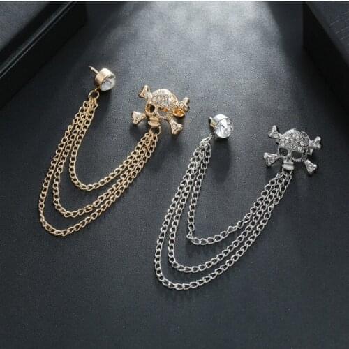 Fashion Gold Color Skull Tassel Brooch 2020 Creativity All-match Popular Personality Rhinestones Alloy Unisex Chain Brooch