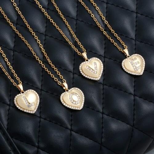 2021 Gold Chain Initials Heart letter Necklace Pendants Jewelry Cubic Zirconia 26 Alphabet Necklace For Women Couple Gift