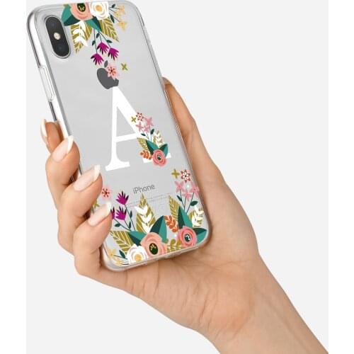 Custom Flower Wreath Frame Classy Girl Initials Alphabet Phone Case For iPhone XS Max X XR 11 Pro Max 8Plus X 12 7Plus Soft TPU