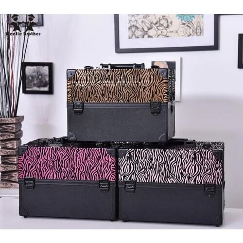 Wenjie brother big size leopard print ABS&PU Make up Box Makeup Case Beauty Case Cosmetic Bag Multi Tiers Lockable Jewelry Box