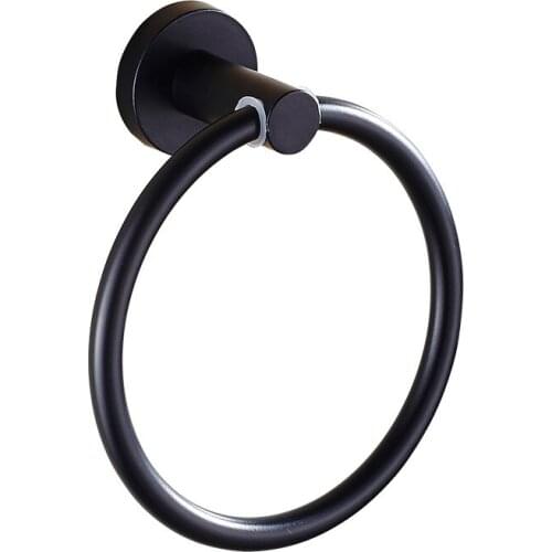 Black Towel Holder Towel Ring Round Wall Mounted Hand Towel Rack Towel Shelf Stainless Steel Bathroom Accessories