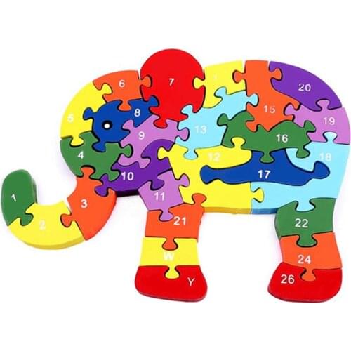 Wooden 3D Jigsaw Educational Toys Animals Elephant Puzzle Wood Toys Kids Numbers Learning Toys