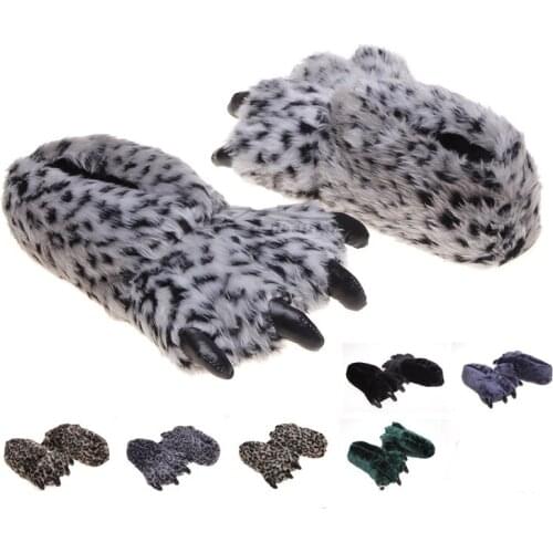 Bear Paw Indoor Slippers Winter Soft Warm Leopard Grain Plush Monster Claw Shoes Funny Floor Home House Slipper for Men Women