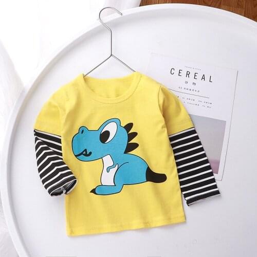 Boys Long Sleeve T-Shirt Childrens Clothing Spring Autumn Cartoon Cotton Baby Boy Girls Shirt Fake Two-piece Top Kids Clothes