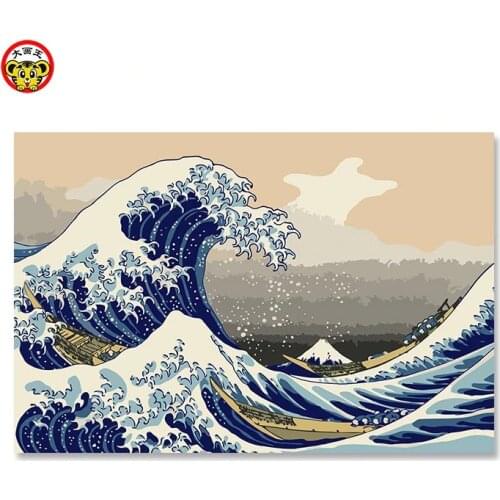 Painting by numbers art paint by number Float world draw Ukiyoe Mount Fuji, Japan Big fish house DIY Digital Modern Wall Art C