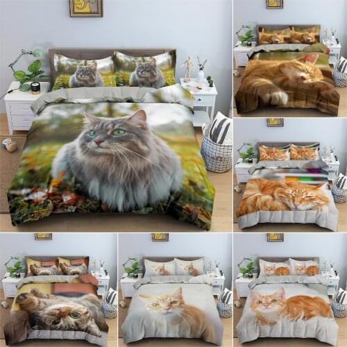 3D Animal Pattern Duvet Cover Set Cute Cat Pattern Bedding Set Quilt Cover King Twin Single Size Home Textile Bedroom Decor