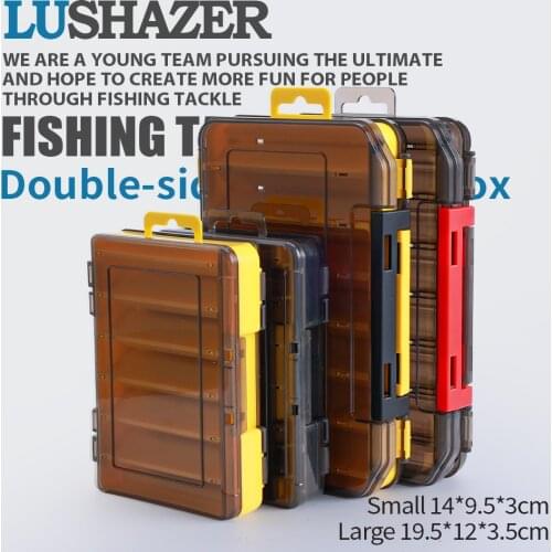 LUSHAZER Fishing Box for Lures Double Sided Plastic bait Boxes Fly Fishing Tackle Storage Box High Strength Supplies Accessories