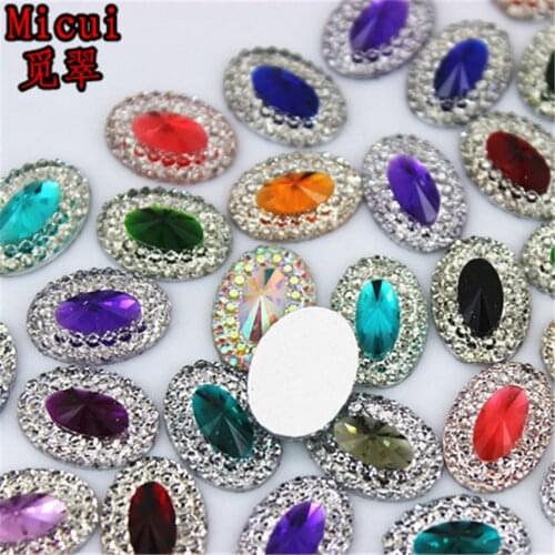 Micui 60pcs Double Color Resin 10*14mm Oval Gem Flatback Bling Rhinestone Ornaments DIY Scrapbook Wedding Appliques Craft MC283