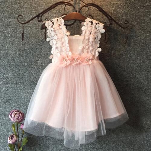 2-7Years Sweet Kids Girl Dress Princess Dress Flower Lace Tulle Tutu Backless Gown Formal Party Dresses