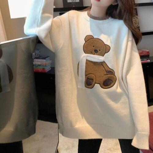 Spring And Autumn New Style Bear Scarf Sweater Korean Christmas Pullover Long Sleeve Fashion WomenS Loose Plus Size Sweater