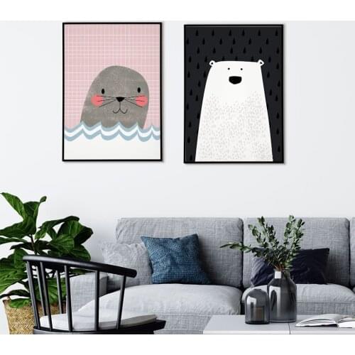 Cartoon Bear Poster Seals Wall Art Nature Kids Canvas Painting Wall Art Pictures For Living Baby Room Modern Decorative Prins