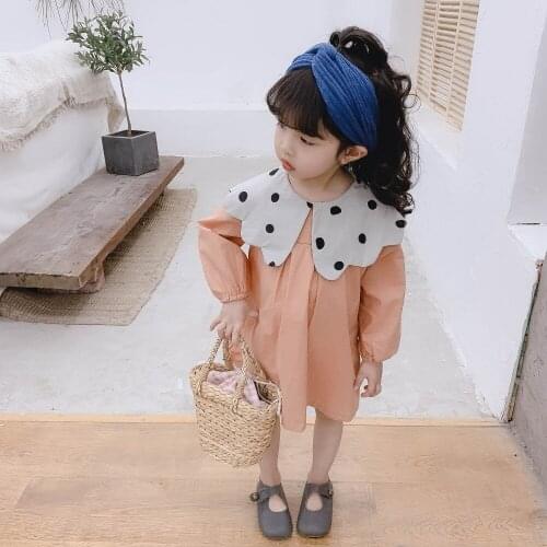 Girls' collar polka dot lapel long sleeve dress childrens wear For Hight 80cm-130cm