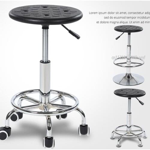 Stainless Steel Durable Factory Lifting Stool Bar Chair PU Foam Anti-static Stool with Vientiane Wheel for Workshop Laboratory