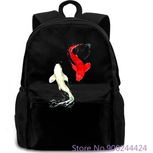 Koi Fishes For Lucky Birthday Black Unique Asian Style Yin Yang women men backpack laptop travel school adult student