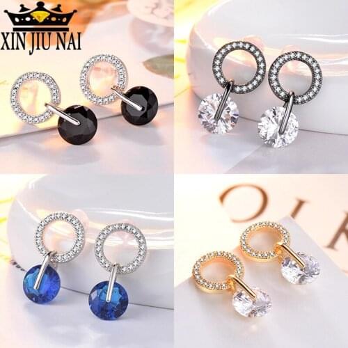 8colors Newest Colorful Fashion Temperament Earrings 925 Silver Exquisite White Zircon Full Zircon Round Stud Earrings For Women