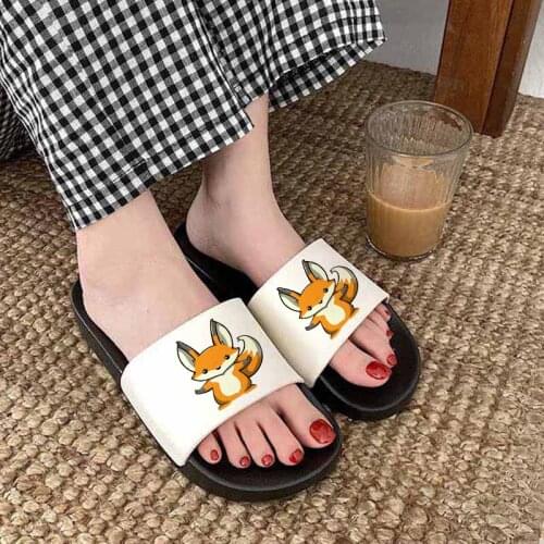 Cute Foxes House Indoor Slippers Cartoon AnimalPattern Non-slip Flip Flops Ladies Summer Beach Sandals For Women Plus Size 41