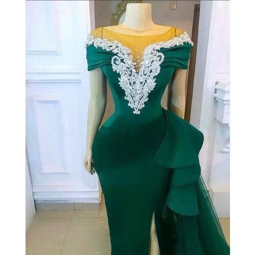 SuperKimJo Green Evening Dresses 2021 Vestidos De Fiesta Lace Applique Beaded Mermaid Elegant Formal Evening Gown 2022
