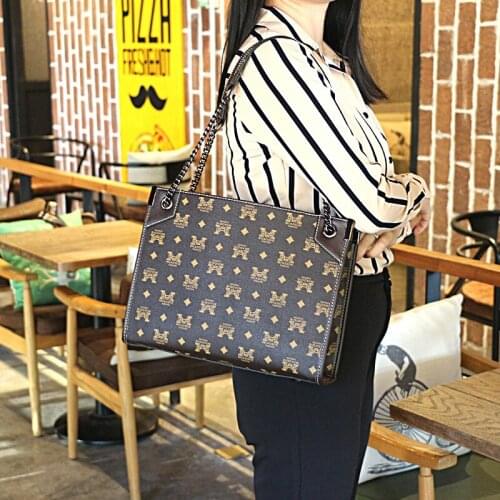 Large capacity handbag chain bag fashion print messenger bag large bag luxury handbag designer exclusive design chain handbag