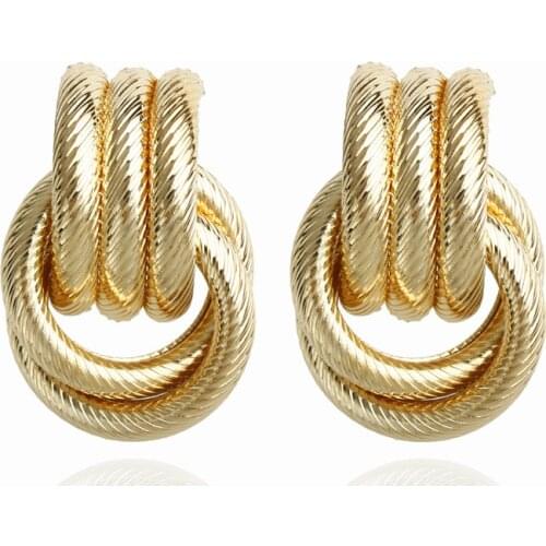 2019 New Geometric Knot Metal Maxi Round Earring Brincos Statement Jewelry Vintage Gold Twisted Stud Earrings For Women