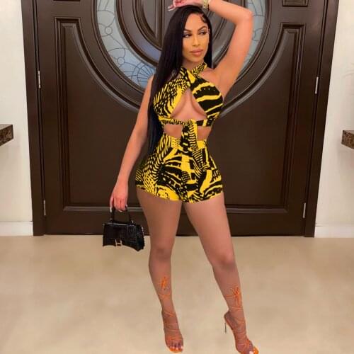 2020 Ins Internet Celebrity Famous 2 pcs Women Set Print Halter Strapless Short Tops and Shorts Summer Beach Outfits