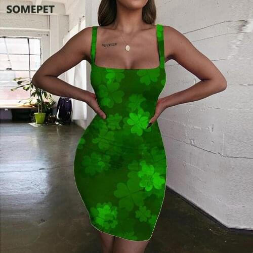SOMEPET Harajuku Dress Women Leaves Sundress Green 3d Print Painting Bodycon Dress Womens Clothing Mini Evening Short Boho