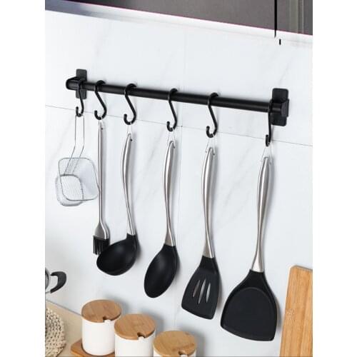 Kitchen Accessories Space Aluminum Bathroom Punch-Free Towels Cloths Clothes Hanging Rods Cocina Shovel Spoon Racks Hook Storage