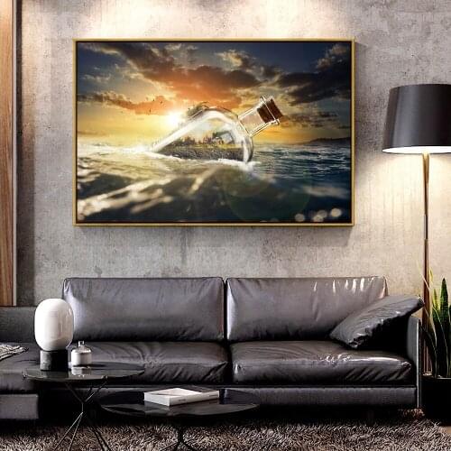 Artcozy Oil Canvas Painting sunset-bottle-sea-crab-horses-house-ocean For Home Decoration Wall Art