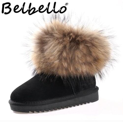 Belbello 2019 Winter new girl casual boots Warm Comfortable Fox fur fashion boots