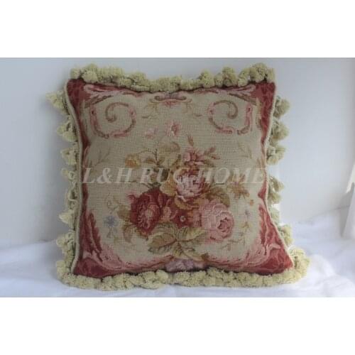 FREE SHIPPING 15K 16"X16" Needlepoint pillow, handknotted cushion with floral designs no insertion