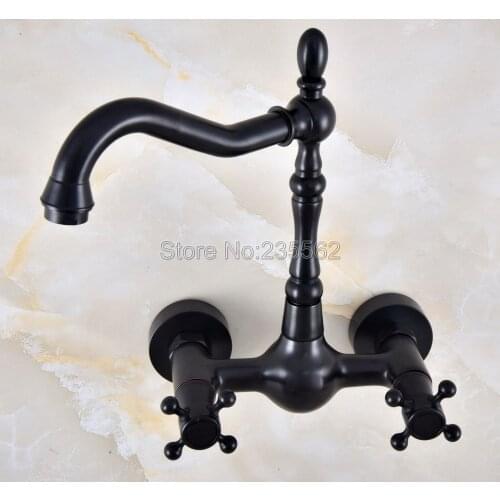 Moder Wall Mounted Double Handle Oil Rubbed Black Bronze Bathroom Basin Sink Mixer Tap Faucet lnf849