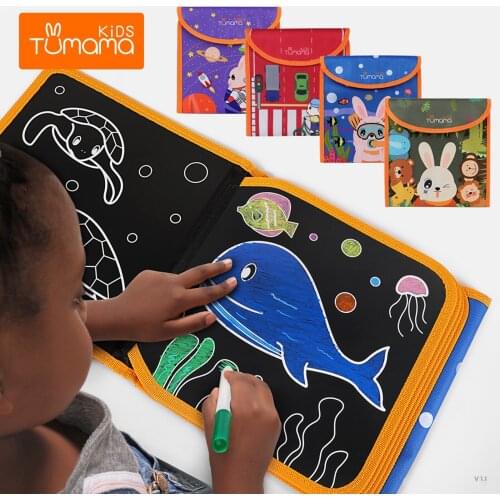 Kids Erasable Doodle Books with 12 Watercolor Pens, Portable Drawing Pad Toys