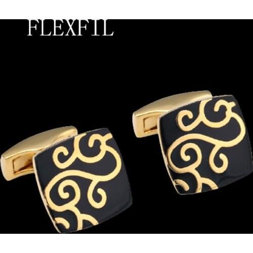 FLEXFIL shirt cufflinks for mens Brand cuff buttons cuff links gemelos High Quality Enamel square wedding abotoaduras Jewelry