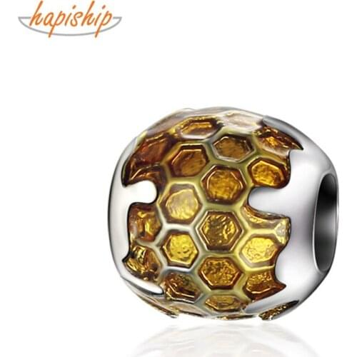 Hapiship 2020 Original Daisy Fashion Sweet Golden Honeycomb Charm Beads Fit Charm Bracelet Women Lady DIY Jewelry Making CZ022