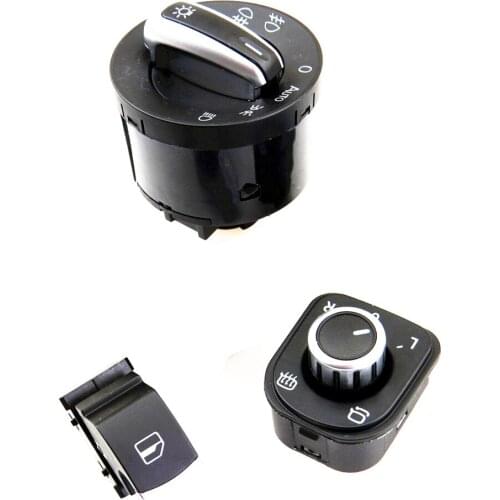 FHAWKEYEQ Chrome Headlight Side View Mirror Switch Knob+Passenger Glass Lock Button VW Tiguna Caddy Passat B6 Jetta MK5 Golf MK5