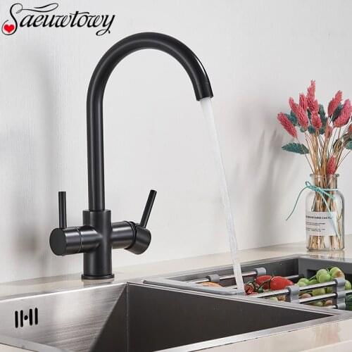 Black Filter Kitchen Faucet Drinking Water Chrome Deck Mounted Mixer Tap 360 Rotation Pure Water Filter Tap Hot And Cold Mixer