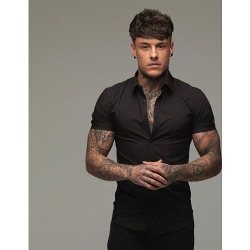 Summer Fashion Slim Fit Short Sleeve Shirt Men Casual Sportswear Dress Shirt Male Hipster Button Cardigan Shirts Fitness Clothes