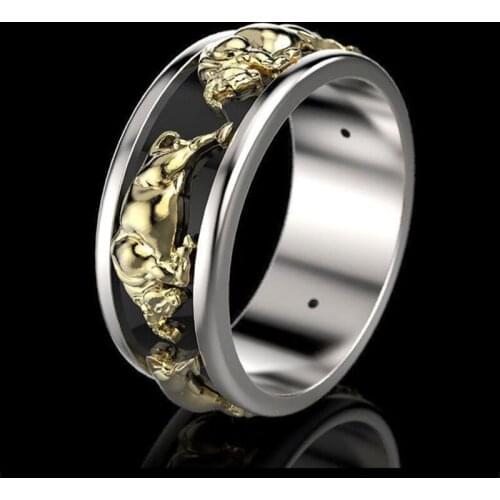 Fashion Europe Style Gold Cattle Seat Ring Jewelry Classic Punk Style Men Two-tone Color Engagement Ring for Male Party Gift
